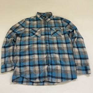 Fox Racing Flannel Shirt Blue Plaid Long Sleeve Large Button Up‎ Skater Y2K